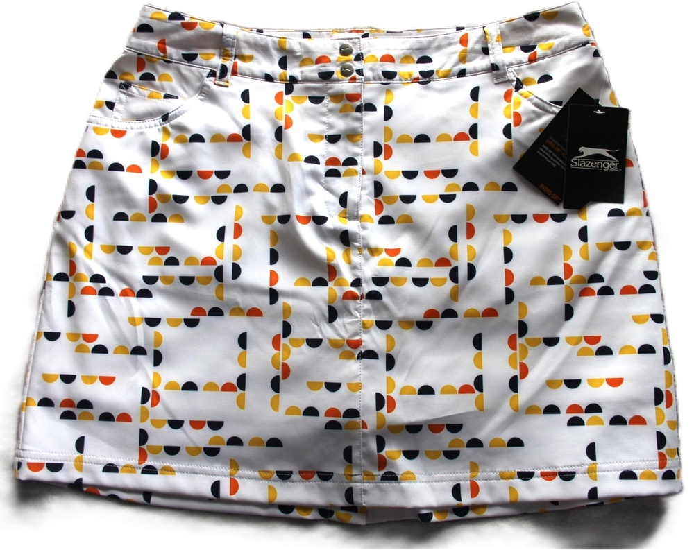 Slazenger Skort Womens 8 White Harbour Point Golf Hydro-Dri Geometric Print